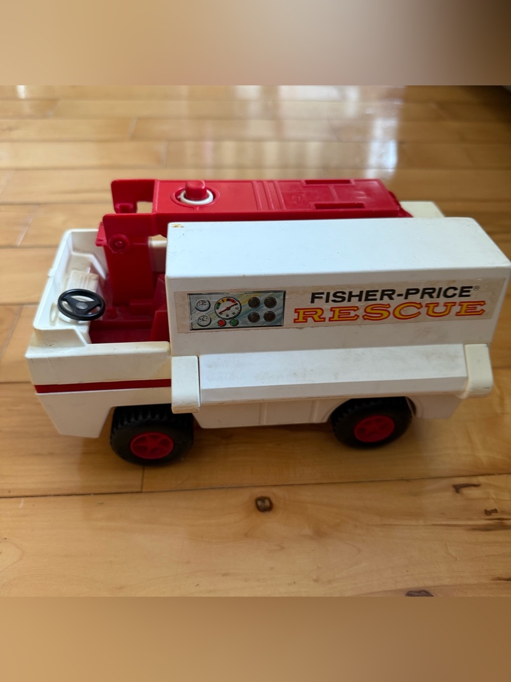 Vintage Fisher-Price White and Red Rescue Truck Toy